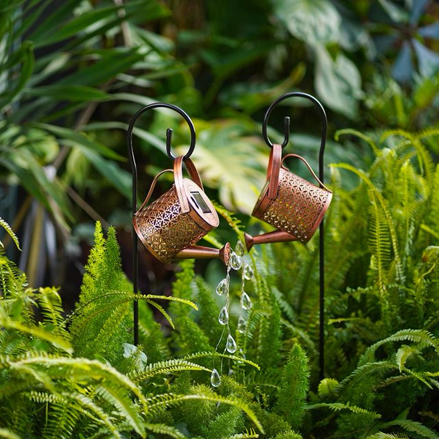 Luz solar de lata con lámpara de ducha de gota de agua de arte de jardín de riego (soporte) Ndcxsfigh Para estrenar