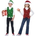 thumbnail image 2 of Disfraz de Navidad para niños de California, chaleco verde y rojo con sombrero, 2 of 5