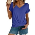 thumbnail image 2 of AKEGAMN Casual Short Sleeve Knot Shirts - Slim Fit, V Neck, Polyester Spandex, Blue S, Size S-3XL, 2 of 5