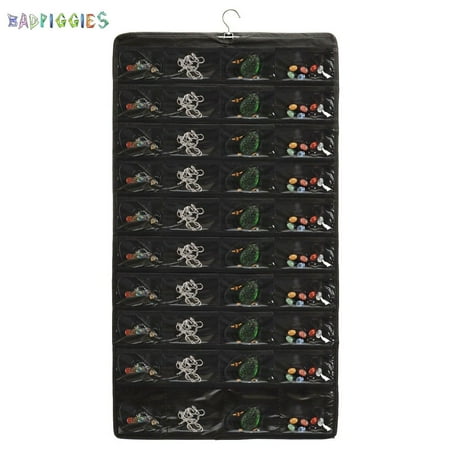 BadPiggies 80 Pockets Hanging Jewelry Organizer Double Sides Storage Bag for Rings Earrings Necklace Display (Black, 80 Pockets)