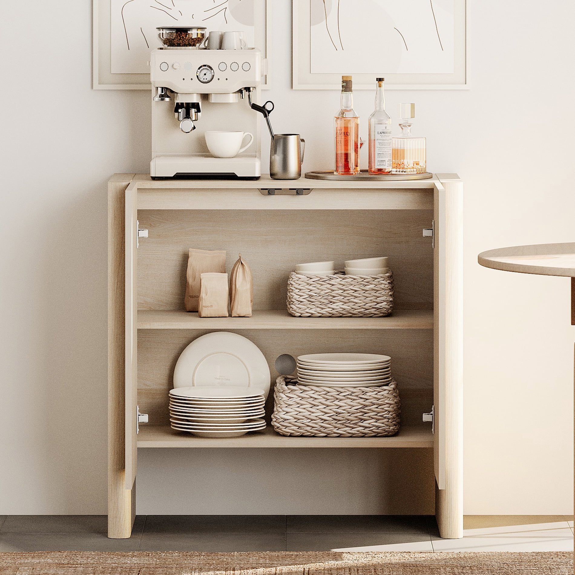 31.5-Inch French Minimalist TV Stand for 36" TVs, Push-to-Open Media Console with Adjustable Shelf, Cable Management, Beige