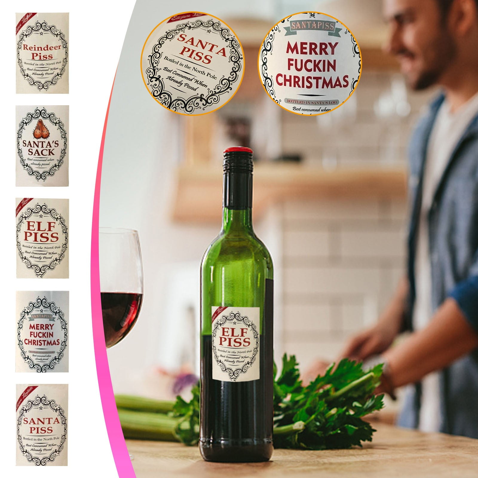 Funny Wine Labels | Funny New Wine Bottle Labels For Christmas, Funny Santa  Claus Happy Wine Bottle Labels, Christmas Wine Champagne Bottle Labels  Labels (5 Pieces) 