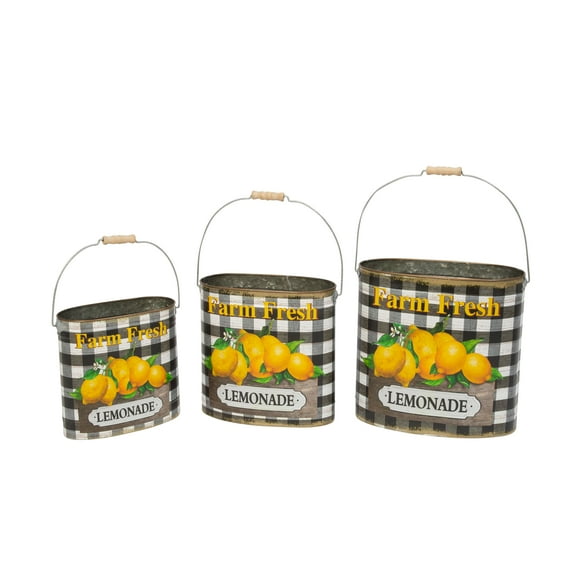Set of 3 Rustic Nesting Metal Farm Fresh Lemonade Bucket