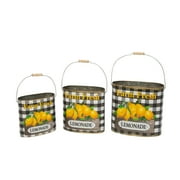 Gerson Assorted Metal Nesting "Farm Fresh Lemonade" Decorative Buckets, Set of 3