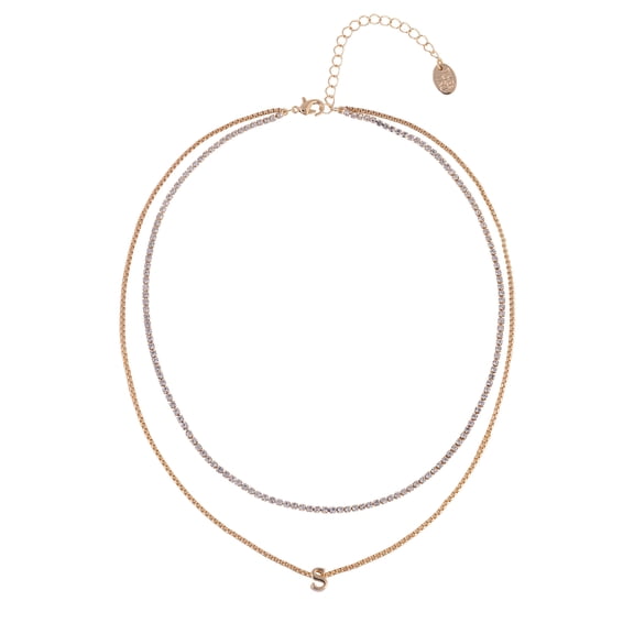 Time and Tru Goldtone 2-Row Rhinestone and Initial "S" Necklace
