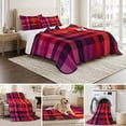 thumbnail image 6 of King Quilt Set 96''x106'', Red Purple Lightweight Bedspread Coverlet Set with 2 Pillow Shams, Modern Striped Plaid Abstract Oil Painted Breathable All Season Quilt Bedding for Bedroom/Guest Room, 6 of 9