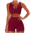 thumbnail image 2 of Kiplyki Women Sleeveless Seamless Ribbed Crop Tank High Waist Shorts Yoga Outfits Sets, 2 of 8