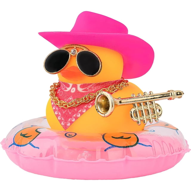 Car Duck Ornament Dashboard Decorations for Car Rubber Duck Accessories with Hat Necklace Swim Ring Musical Instruments P