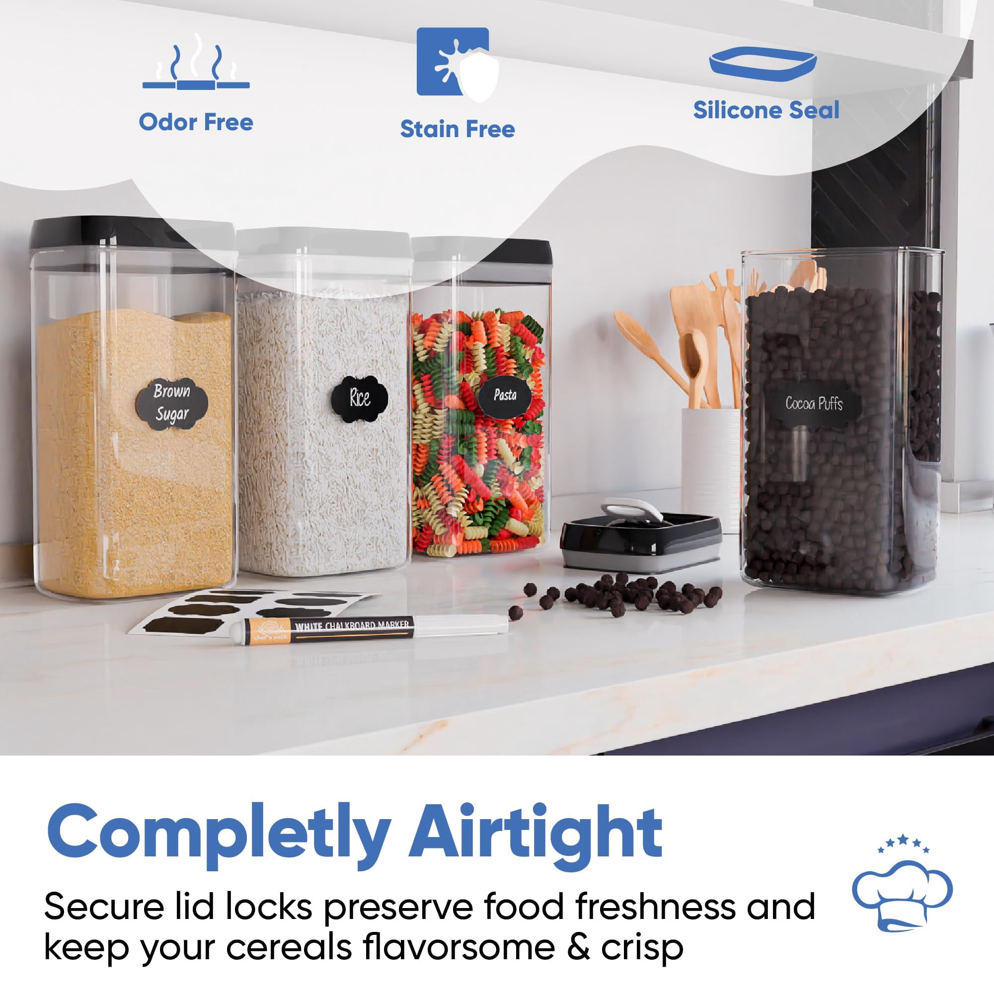 Airtight Food Storage Containers 4 Pack - 3.2l Capacity Kitchen Pantry Organization