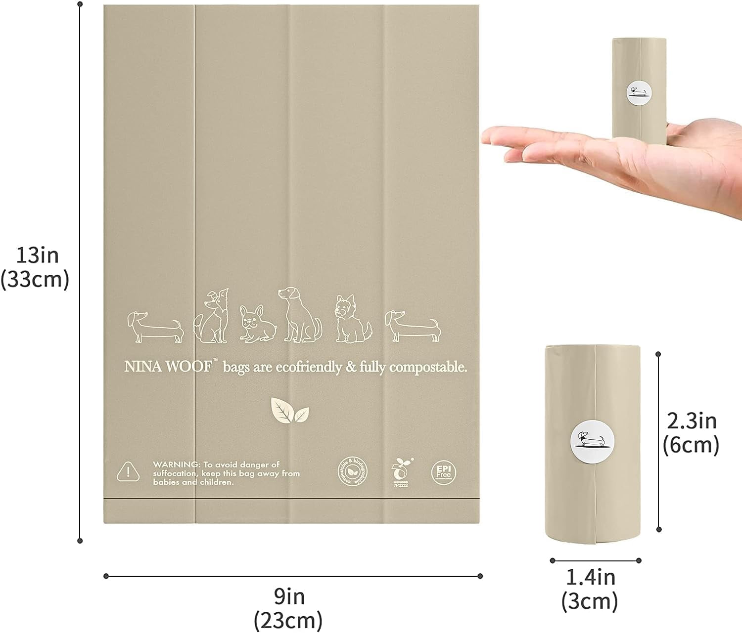 Dog Poop Bags Rolls - 90 Compostable & Biodegradable for Puppy Walks, Travel, Thick Refill Housebreaking dog poo bags Premium Cornstarch Pet Poo Dogs