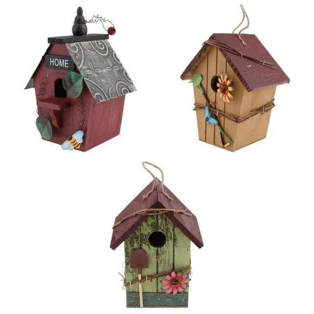 3 Pcs Maison d'Oiseau Décorative Faite à la Main, Mangeoire à Oiseaux Suspendue