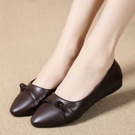 

Aayomet Women Shoes Casual Size 5 Leisure Women s Four Seasons Low Heeled Non Slip Round Toe Bow Tie Breathable Slip On Lazy Brown 7
