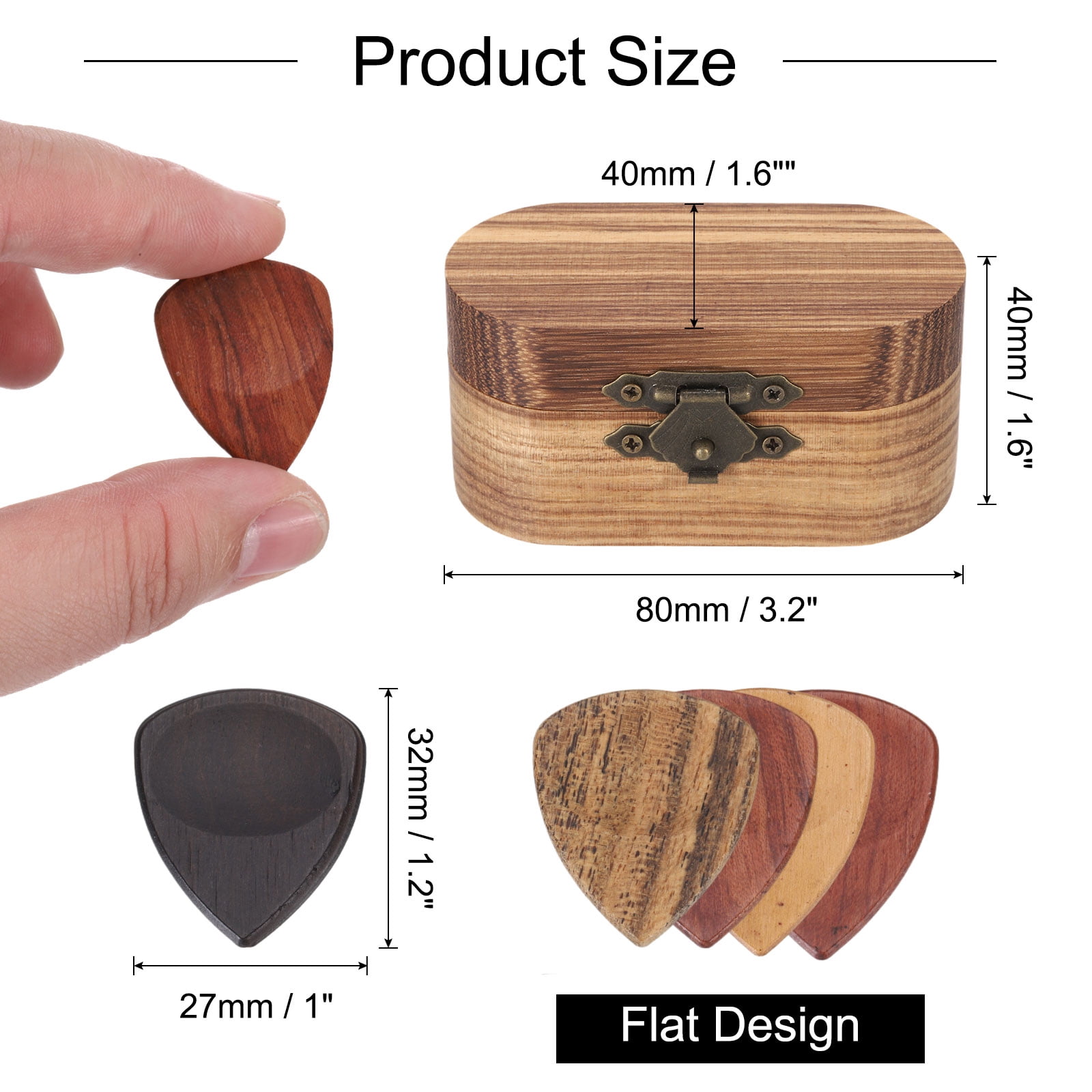 Uxcell Wooden Guitar Pick Holder Mini Guitar Picks Box Case with 5 Pack Grooves Wood Guitar Picks Acoustic Guitar Box