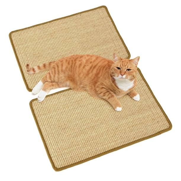 Tapete rascador de gato de sisal natural de 23.6 x 15.7 pulgadas, tapete rascador horizontal para el piso de gato con cintas de velcro adhesivas, protege el sofá y las alfombras, montado