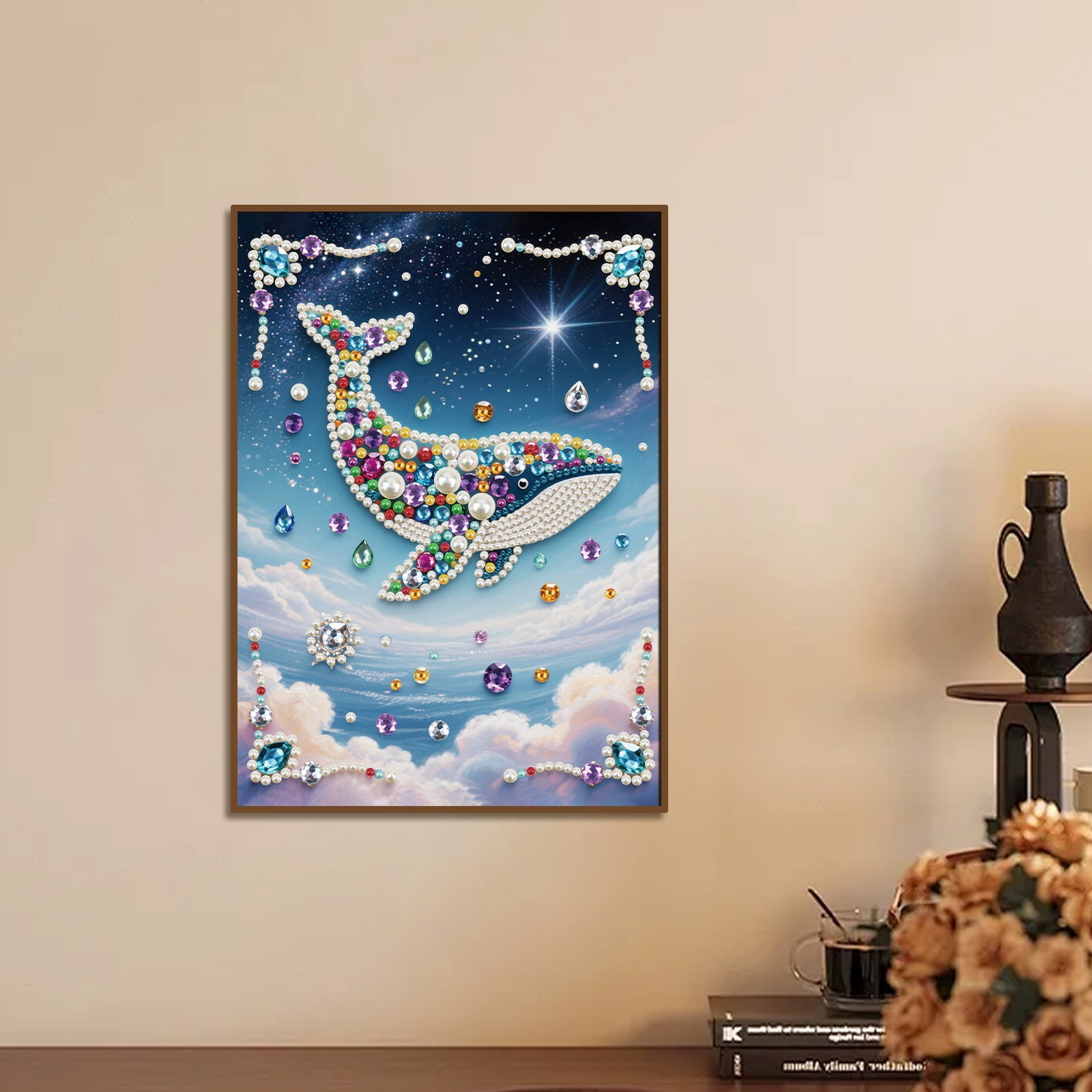 FLOPESN 4Pcs Whales DIY Gemstone Pearl Diamond Art Painting Kit Unframed, 9.84X13.78in, Colourful Canvas Holiday Present Home Wall Decor Unframed