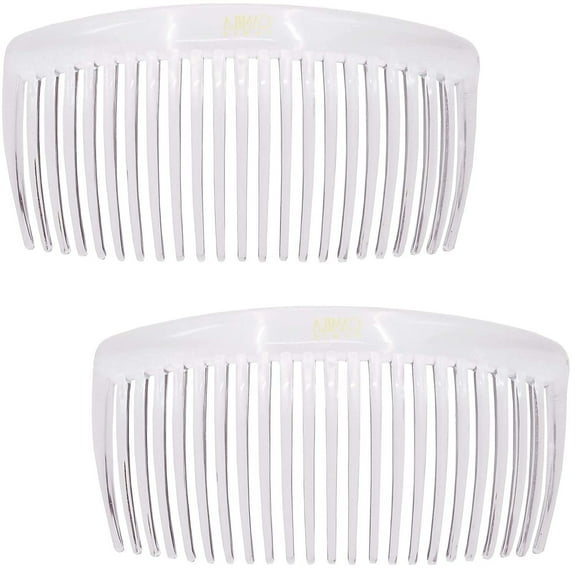 Paris CP2911 French Side Combs Large 2 Pack Curved, Clear Flexible Durable Cellulose Hair Combs, Strong Hold Grip Hair Clips for Women, No Slip Styling Girls Hair Accessories
