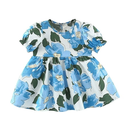 

TAIAOJING Baby Girl Dress Toddler Summer Bohemia Ruffle Floral Short Puff Sleeve A Line Backless Party Dresses 6-12 Months