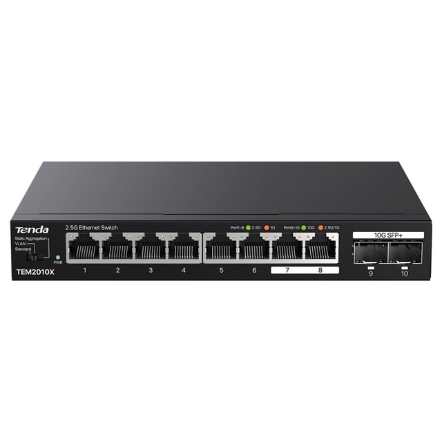 Conmutador Ethernet Tenda TEM2010X de 8 puertos y 2,5 G con 2 puertos SFP de 10 Gb