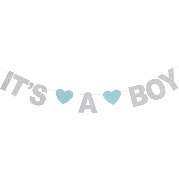 Set of 12 Glittery It's a Boy Banner for Gender Reveal Party Supply Decorations - Silver
