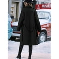 thumbnail image 2 of Women'S Wool Pea Coat Double Breasted Fleece Trench Coat Mid Long Winter Wool Blend Overcoat Dressy Outfit Black XL, 2 of 7