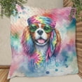 thumbnail image 3 of Hippie Cavalier King Charles Spaniel Portrait Watercolor Tie-Dye Vintage Styles Quilt Blanket Dog Lover Gifts Cozy Comforter Throw Blanket - 00014, 3 of 5