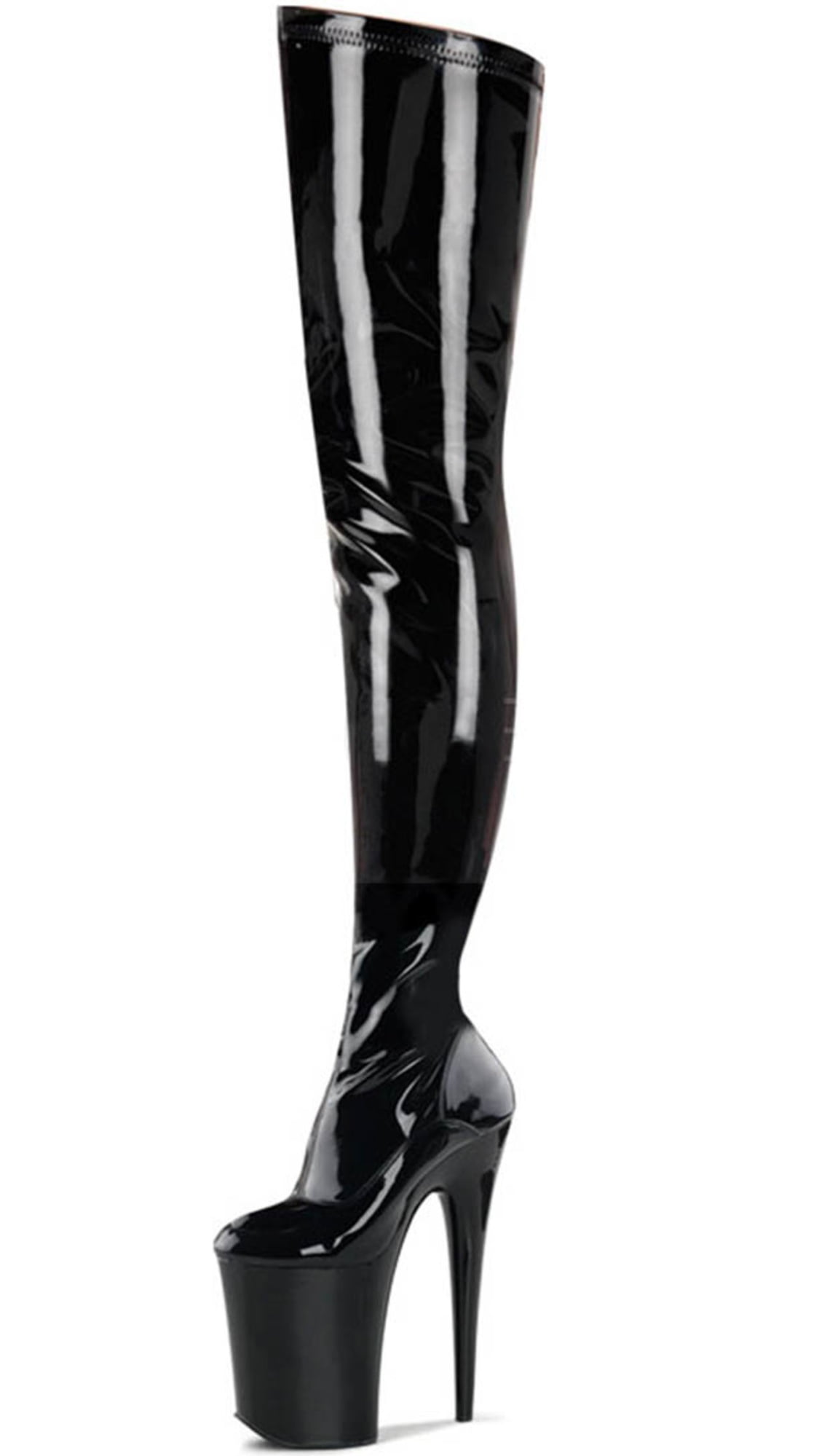 Pleaser - Asymetrical Black Patent Thigh High Stripper Boots with 9 ...