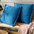 thumbnail image 3 of TOWN & COUNTRY EVERYDAY Rio Solid Fringe Handcrafted Indoor Outdoor Decorative Pillow 2-Pack Set, 100% Recycled Materials, UV Fade Resistant, Water Repellent, Blue 20"x20", 3 of 11