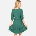 thumbnail image 5 of Women's V-Neck Button-Front Babydoll Dress with 3/4 Sleeves and Tiered Ruffle Hem - Medium, Green, 5 of 7