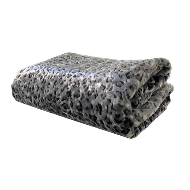 Plutus PBEZ1665-96x110T Snow Leopard Faux Fur Gray Luxury Throw Blanket, Gray - Queen