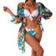 thumbnail image 1 of Kiosan Conjunto de bikini para mujer, traje de baño de 3 piezas, kimono floral, parte superior triangular anudada en la parte delantera, falda de traje de baño inferior de cintura alta, 1 of 4