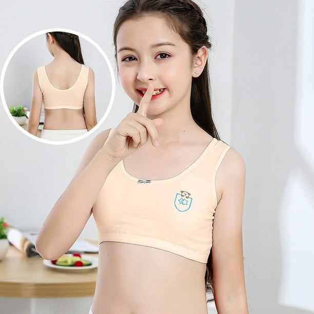 Mefallenssiah Kids Girls Underwear Foam Bra Vest Children Underclothes Sport  Undies Clothes (Khaki) 