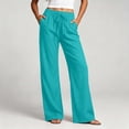 thumbnail image 6 of Wlynlyn Women's Wide Leg Pants Summer Cotton Linen Loose Casual Vacation Palazzo Trousers with Pockets Spring Clothes(Large,Blue), 6 of 9