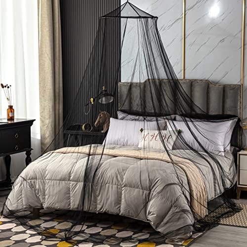 Mosquito Net Bed Canopy for Girls,King Canopy Bed Curtains Queen Size from Ceiling,Dome Mosquito Netting Bed Tent Twin Girls Canopy Bed Decor for Baby Crib,Kid Bed and Adult Beds (Black Dome)