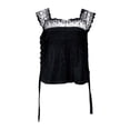 thumbnail image 4 of WEIWEN Lace Tank Tops for Women Lace Trim Side Tie Tank Top Sleeveless Flowy Ruffle Cami Shirts Summer Going Out Crop Tops Black, S, 4 of 5