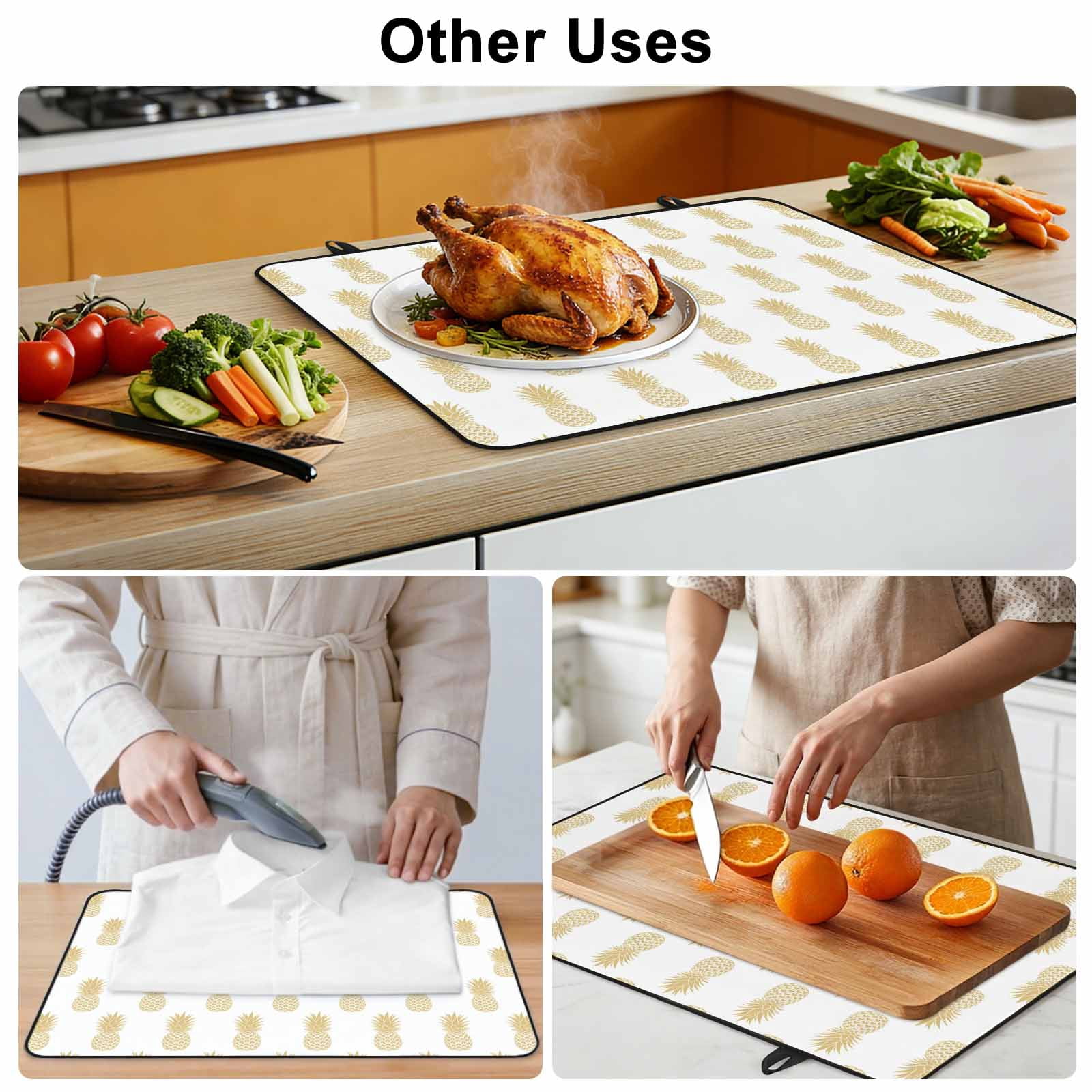 Yellow Pineapple Stove Top Cover for Electric Stove, Heat-proof & Non Slip Glass Top Stove Cover Protector, Vintage Summer Tropical Fruit Kitchen Flat Cooktop Rubber Mat 31x24 Inches