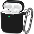 thumbnail image 1 of ATUAT AirPods Case Cover, Full Protective Silicone Skin Dust-Proof Designed for Apple AirPods 1st 2nd Generation with Keychain, Front LED Visible, Black, 1 of 4