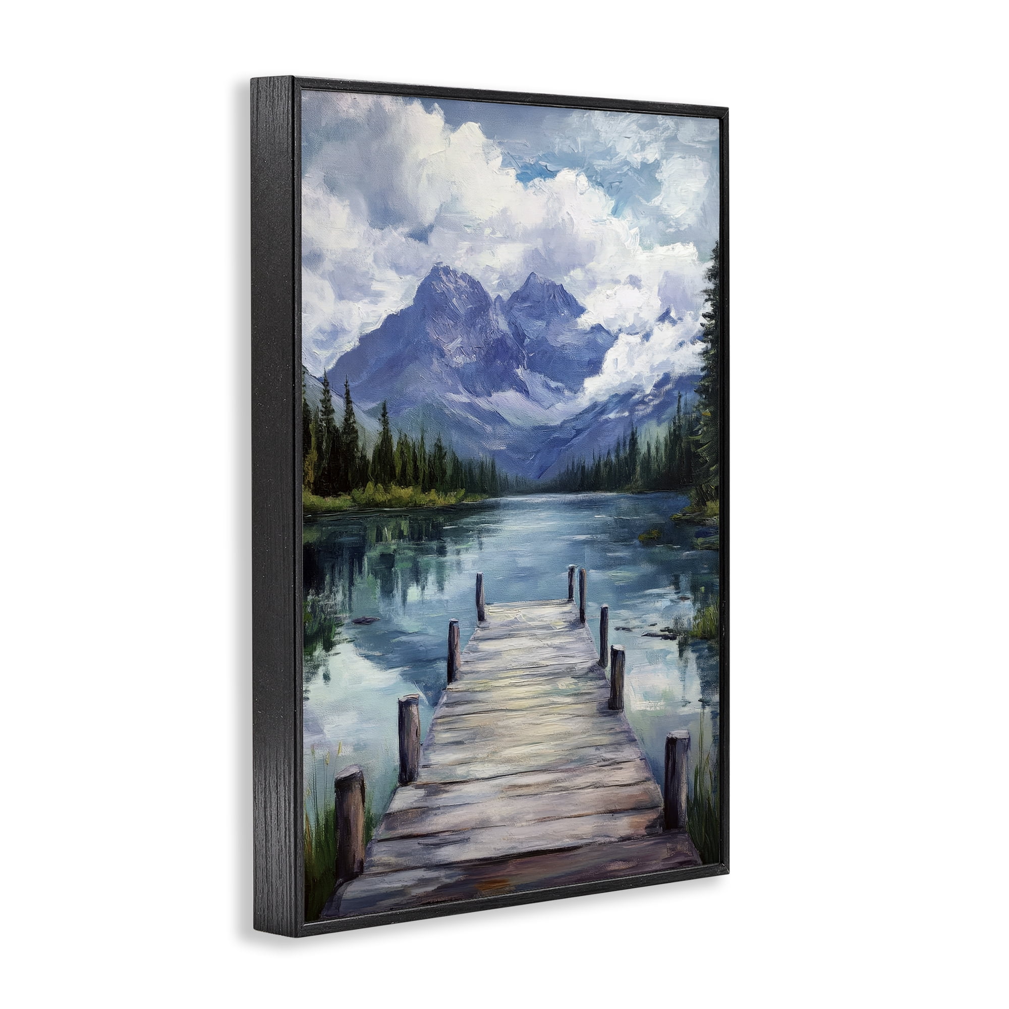 Stupell Industries Weathered Dock on Mountain Lake Black Framed Giclee Art, design by Petal Prints Design