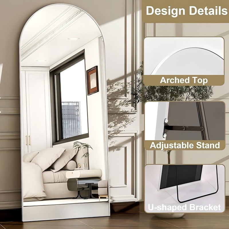 SEETHRUGLIMMER 71.3"x 26" Arched Full Length Mirror Floor Mirror with Stand Wall Mounted, Silver
