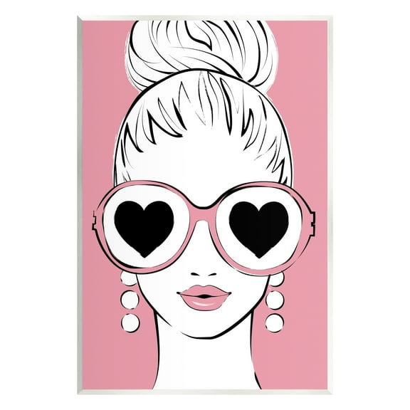 Stupell Industries Fashionable Woman Heart Sunglasses Pink Glam Drawing Graphic Art Unframed Art Print Wall Art, Design by Martina Pavlova