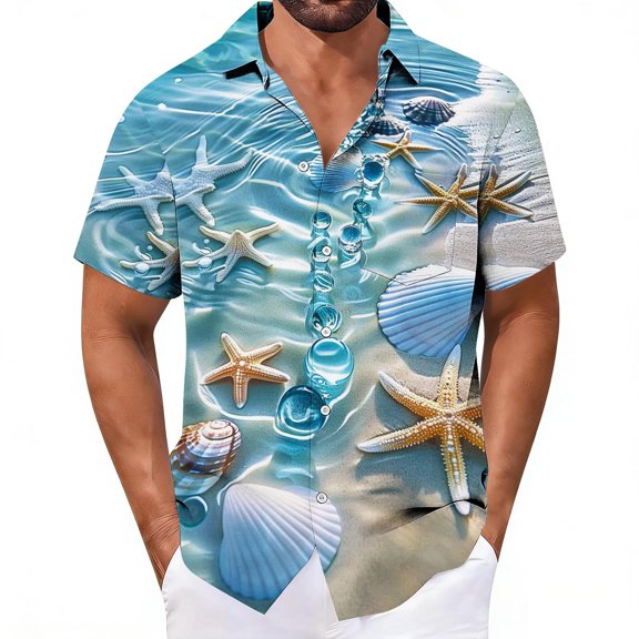 JSKUMAR Men's Hawaiian Printed Short Sleeve Shirts Tropical Graphic Button Down Holiday Shirt Vacation Casual Beach Outfit Blue-2,4XL