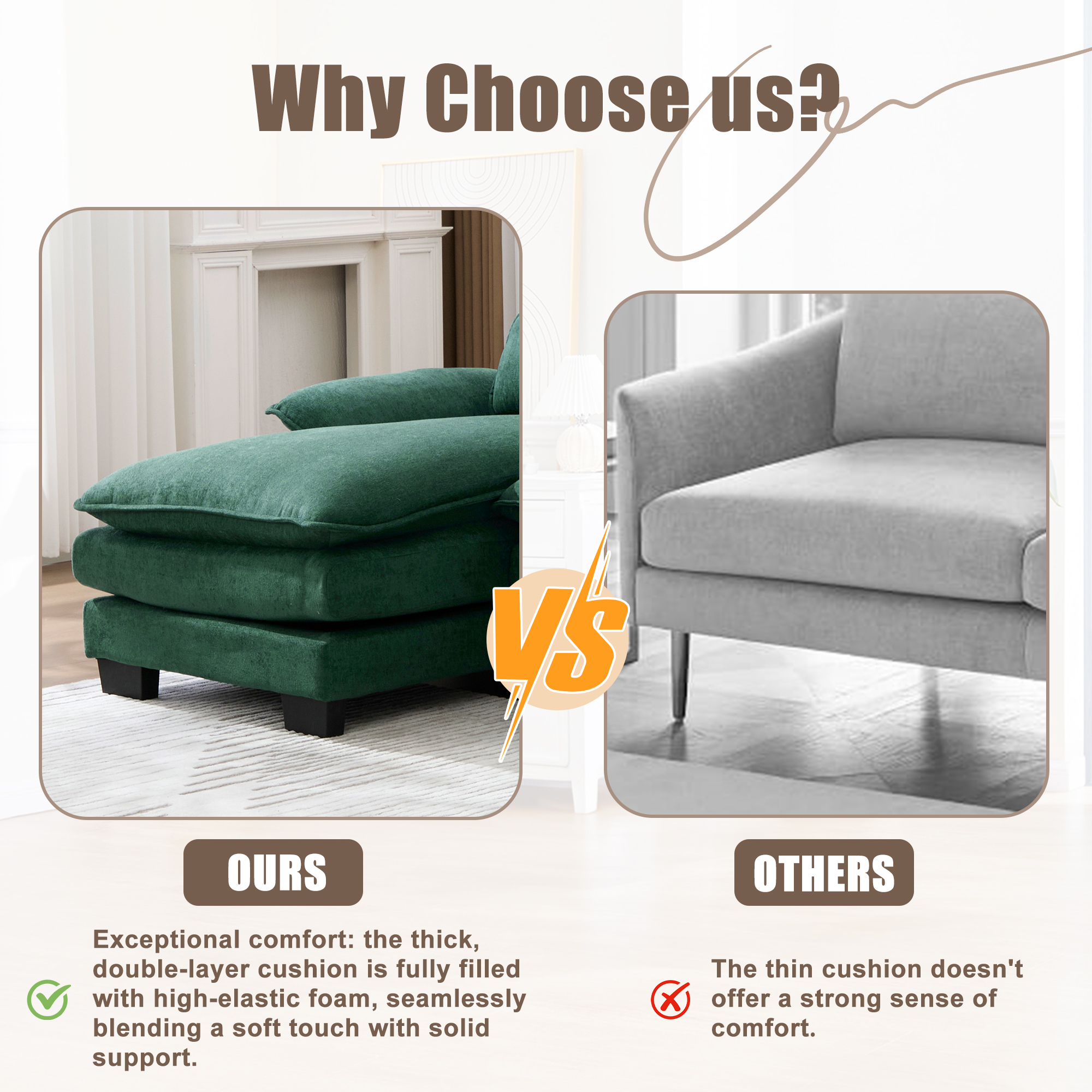 MOONMISS Chenille Upholstered U-Shaped Modular Wood Frame Sleeper Sectional Sofa with Double Chaise-Emerald