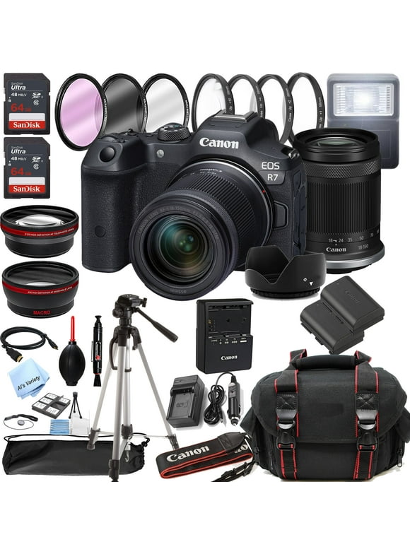 Canon EOS R7 Mirrorless Digital Camera with RF-S 18-150mm f/3.5-6.3 is STM Lens + 128GB Memory + Case + Tripod + Filters 38pc Bundle