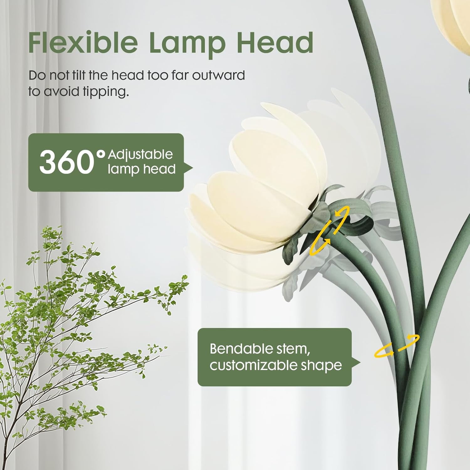 67" Vintage Floral Floor Lamp, 360° Adjustable Lamp Heads, Flexible Gooseneck Stems, Lotus Shades & Foot Switch (LED Bulbs Included)