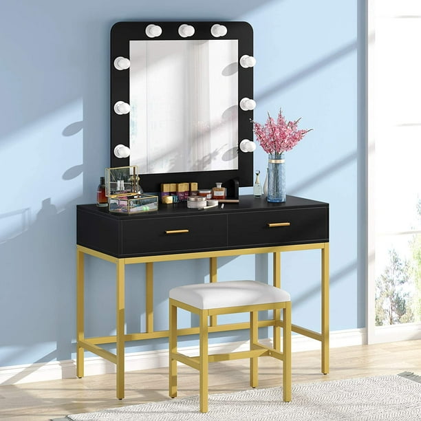 Upholstered Stool Makeup Vanity Desk, Makeup Vanity Desk