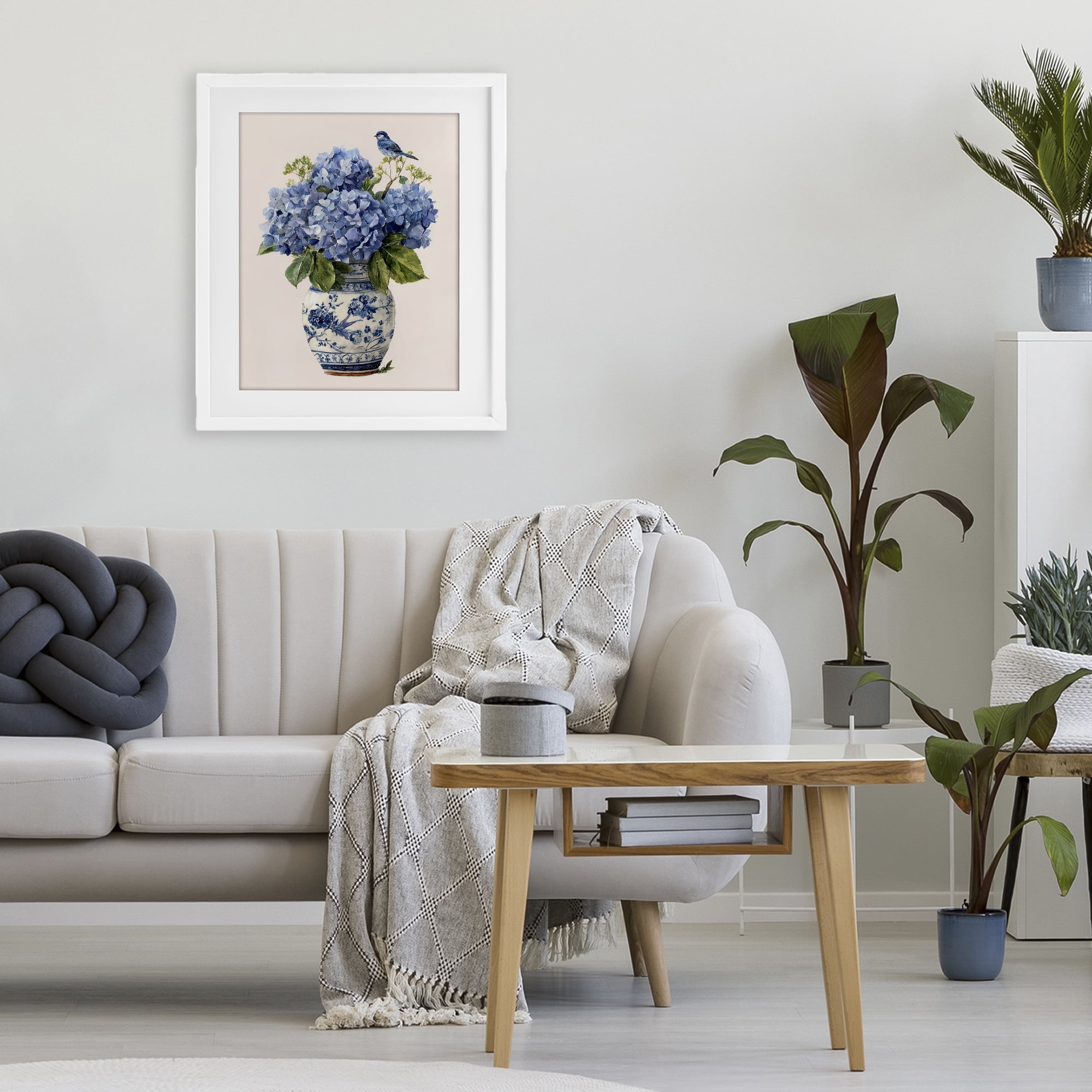 Stupell Industries Songbird Perched on Hydrangeas White Framed Print Under Glass, design by Imagine It Images