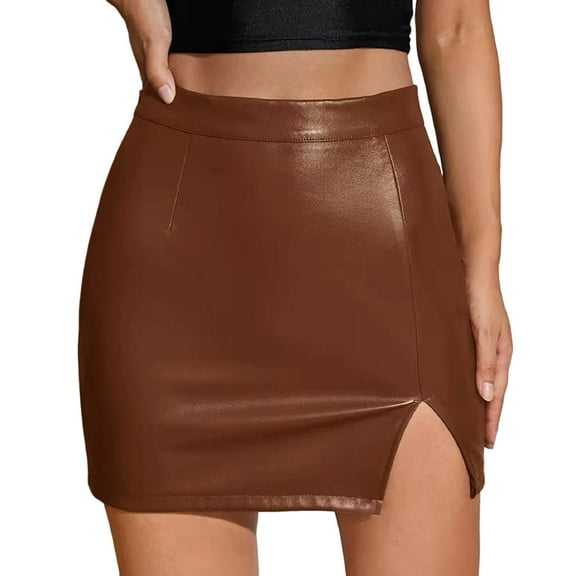 EDFBUYKRS Female Skirts Fall Skirt Sets for Women Women's Pure Colored Short Skirt Skirt Tight Leather Skirt Slit Miniskirt