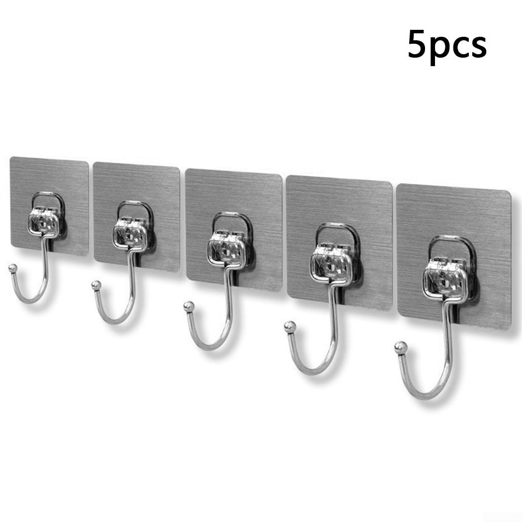 Self Adhesive Hooks Stainless Steel Strong Silver Sticky Stick on Wall Door Hang 