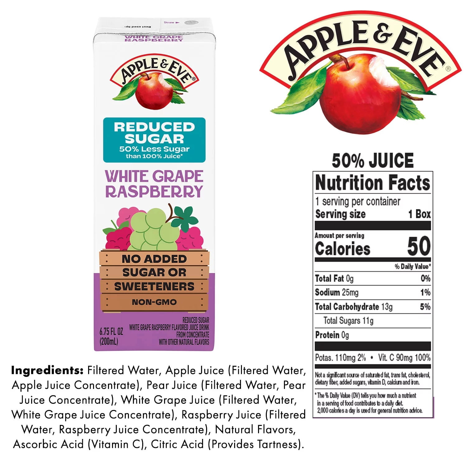 Apple & Eve Juice Reduced Sugar Variety Pack, 6.75 Fluid Ounce (Pack of 40)