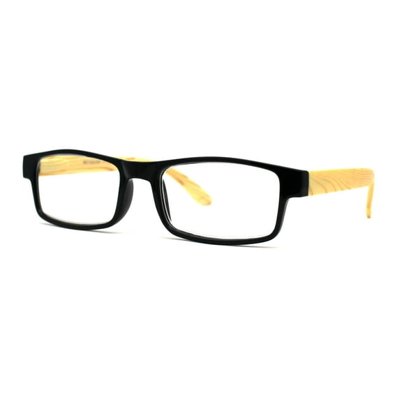 Mens Classic Rectangle Wood Grain Spring Hinge Arm Plastic Reading Glasses Black Ivory 1.0