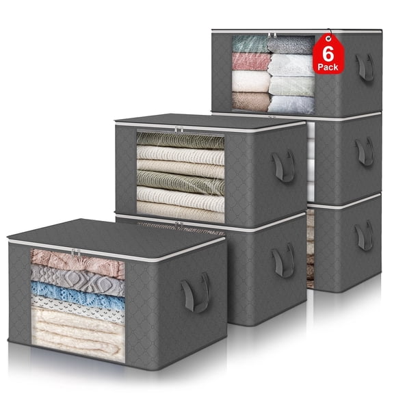 Scidweet 6PCS Closet Organizers and Sturdy Storage Bags with Clear Window 90L Large Capacity Clothing Comforters Room Storage Bags for Clothes Blankets Bedroom